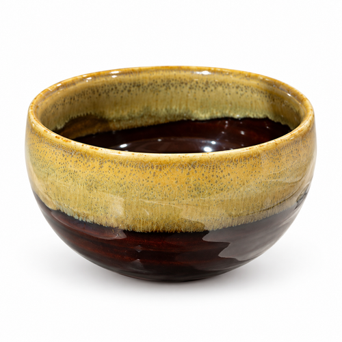 Amber Drip Chawan matcha bowl on a white background