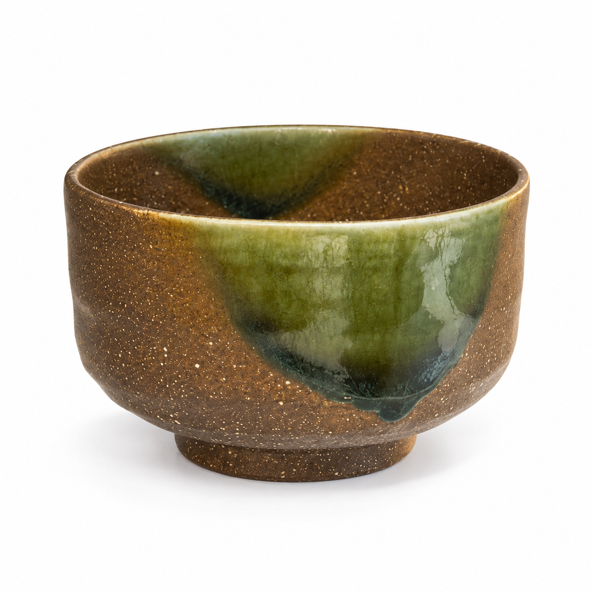 Moss Glaze Chawan matcha bowl on a white background