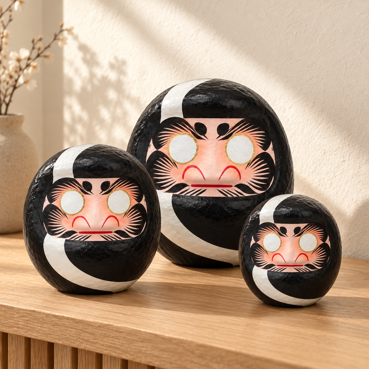 black daruma three sizes styled