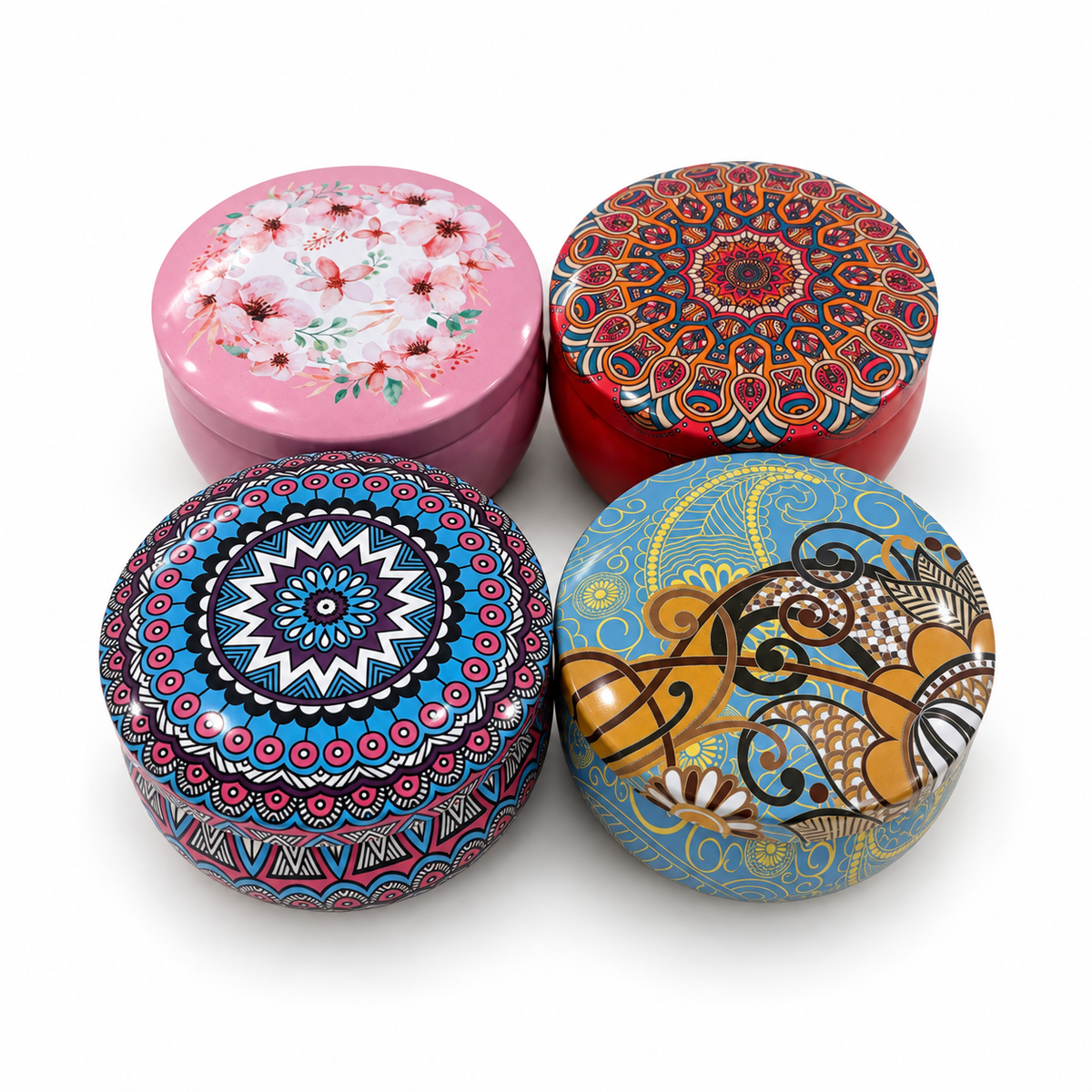Four candle tin designs, sold individually