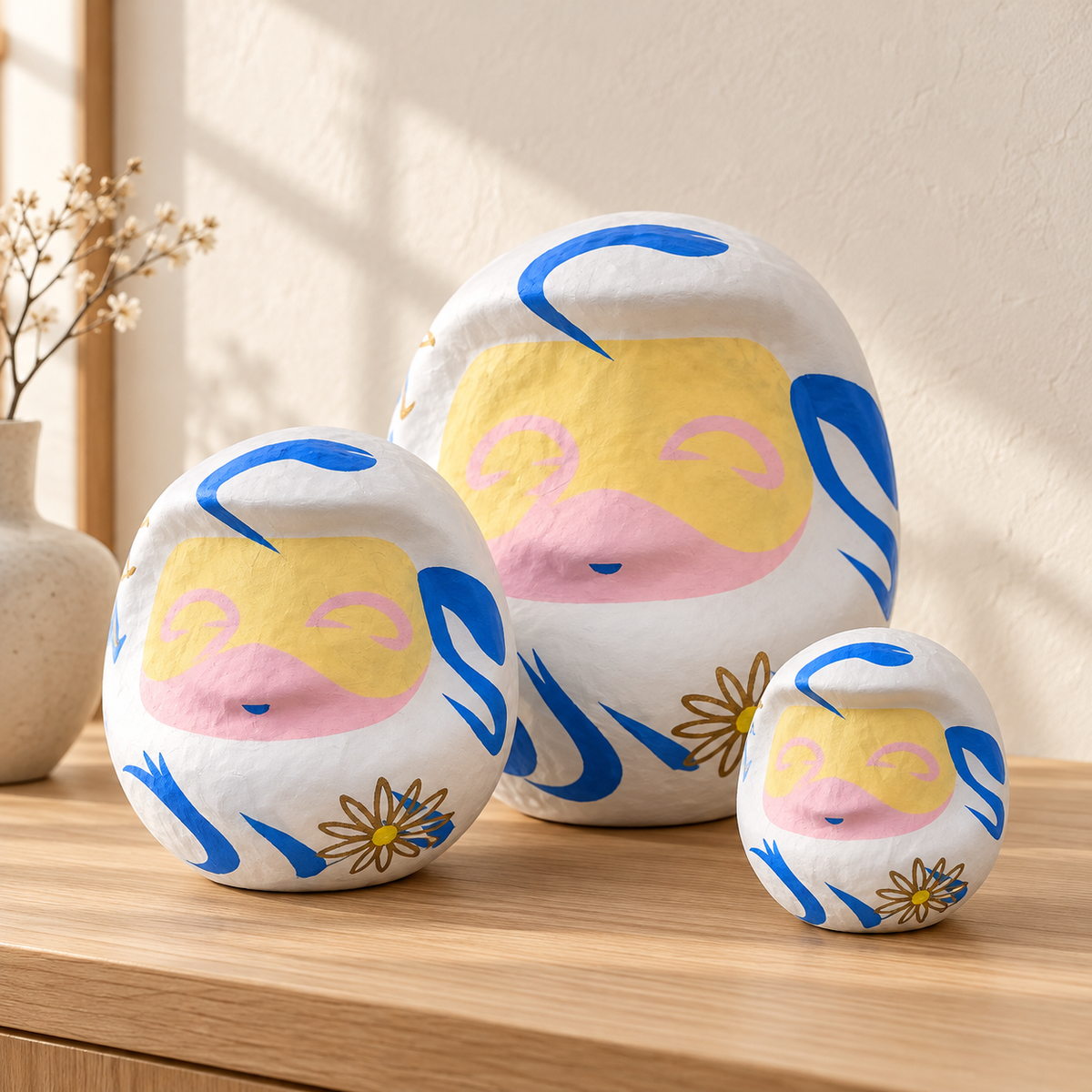 white daruma three sizes styled