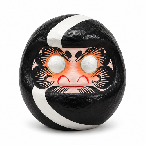 Large black Daruma on a white background